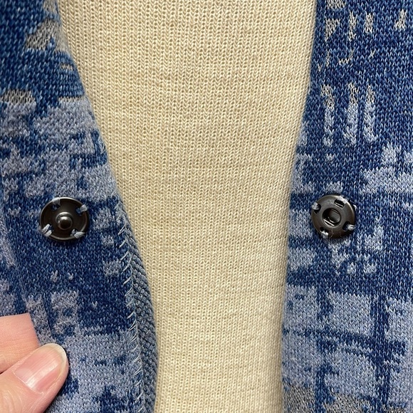 J. Jill Purejill Indigo Blue and Gray Patterned Long Cardigan Sweater Size SP - Picture 5 of 12